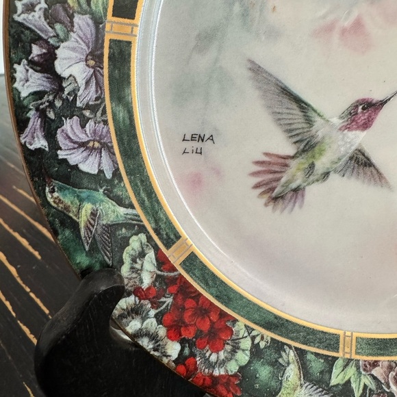 "The Anna's Hummingbird" Lena Liu Ceramic Art Plate 8x8 Vintage Collectible 1992 - Picture 2 of 5